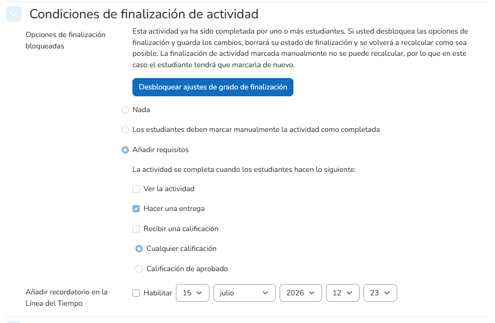 Finalización de actividad de una tarea