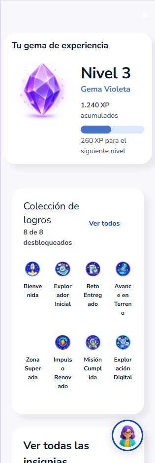 Sidebar con logros desbloqueados